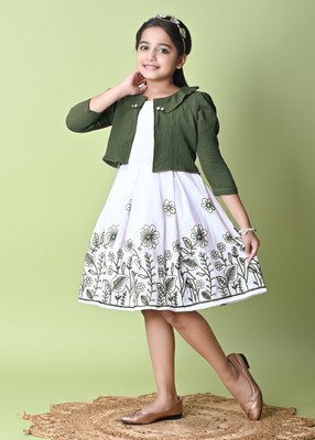 BARKAT DESIGNING PLANET Girls Above Knee Casual Dress(Multicolor, 3/4 Sleeve)
