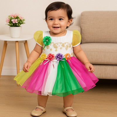 Trendy Diva Indi Baby Girls Above Knee Festive/Wedding Dress(White, Sleeveless)