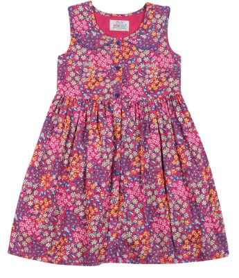 YOUNG BIRDS Indi Girls Midi/Knee Length Casual Dress(Pink, Sleeveless)