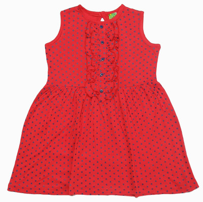 Clothe Funn Girls Midi/Knee Length Casual Dress(Red, Sleeveless)