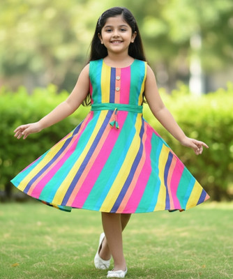Lalpahari Girls Midi/Knee Length Casual Dress(Multicolor, Sleeveless)