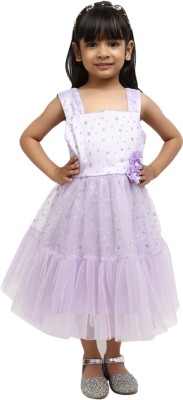 V-MART Indi Girls Calf Length Casual Dress(Purple, Sleeveless)