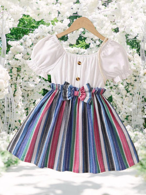 Aakruti fashion Indi Girls Midi/Knee Length Casual Dress(Multicolor, Half Sleeve)