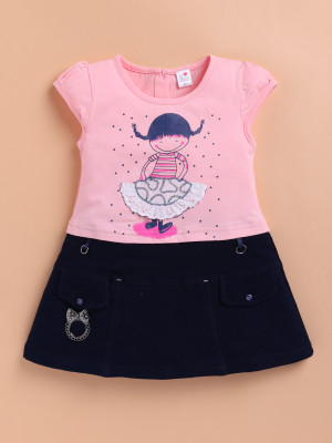 I Love Mom Girls Midi/Knee Length Casual Dress(Pink, Cap Sleeve)