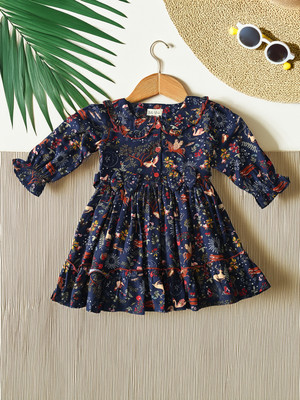 Bella Moda Baby Girls Midi/Knee Length Casual Dress(Dark Blue, 3/4 Sleeve)