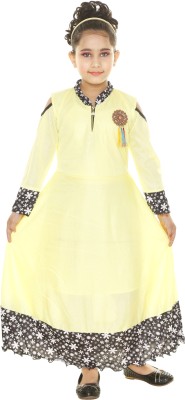 DEBDESHIK Girls Maxi/Full Length Party Dress(Yellow, Full Sleeve)