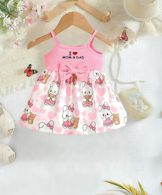 FASHION FUBS Baby Girls Midi/Knee Length Casual Dress(Pink, Sleeveless)