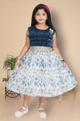 JhilikGarments Indi Girls Below Knee Casual Dress(Dark Green, Sleeveless)