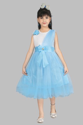 WILD EMPIRE Girls Calf Length Festive/Wedding Dress(Blue, Sleeveless)