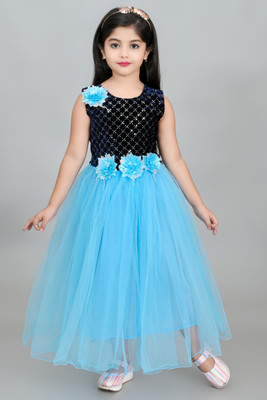 MODERN DREAM Indi Girls Maxi/Full Length Festive/Wedding Dress(Blue, Sleeveless)