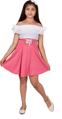 PERFECTPIVOT Girls Above Knee Casual Dress(Pink, Short Sleeve)