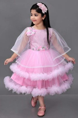 IKONIC FASHION Girls Maxi/Full Length Party Dress(Pink, Fashion Sleeve)