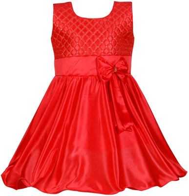 Wishkaro Girls Maxi/Full Length Party Dress(Red, Sleeveless)