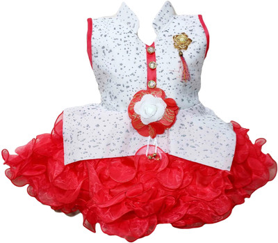 ARUNA CREATIONn Girls Midi/Knee Length Party Dress(Red, Sleeveless)
