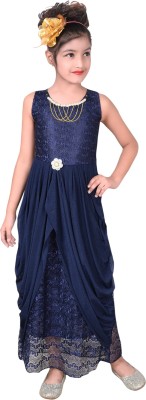SKY HEIGHTS Girls Maxi/Full Length Party Dress(Blue, Sleeveless)