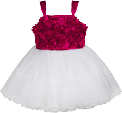 Wishkaro Girls Midi/Knee Length Party Dress(Pink, Sleeveless)