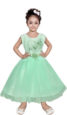 SKY HEIGHTS Girls Maxi/Full Length Party Dress(Green, Sleeveless)