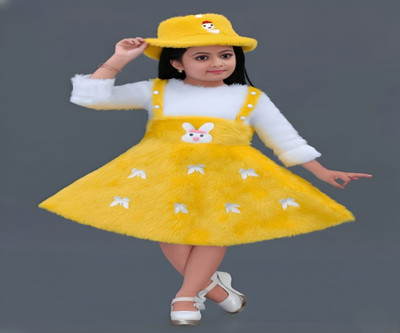 SANWARIA CLUB Baby Girls Above Knee Casual Dress(Yellow, 3/4 Sleeve)