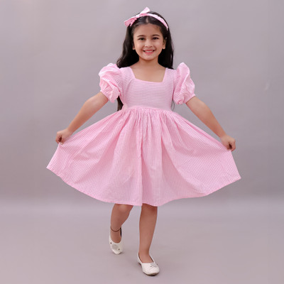 little ginnie Girls Midi/Knee Length Casual Dress(Pink, Half Sleeve)