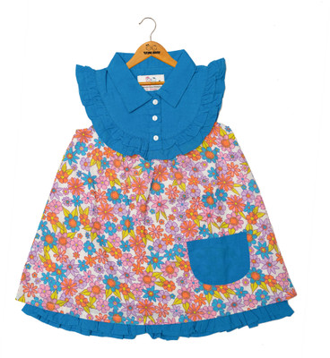 YOUNG BIRDS Indi Girls Midi/Knee Length Casual Dress(Blue, Sleeveless)