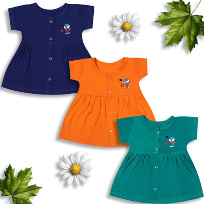 KIDEEZGUILD... Baby Girls Midi/Knee Length Casual Dress(Multicolor, Half Sleeve)