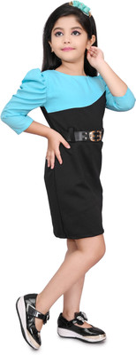 SPAMitude Baby Girls Above Knee Party Dress(Black, 3/4 Sleeve)