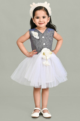 AsSahanaraDresses Girls Above Knee Party Dress(White, Sleeveless)