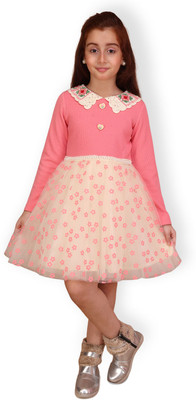 Cutecumber Girls Above Knee Casual Dress(Pink, Full Sleeve)