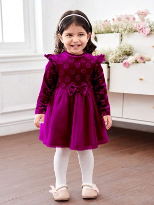 F B Collction Girls Midi/Knee Length Party Dress(Purple, Full Sleeve)