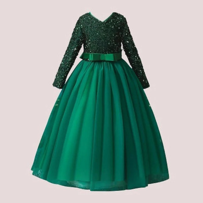 Ksaliya Enterprise Girls Maxi/Full Length Party Dress(Green, Full Sleeve)