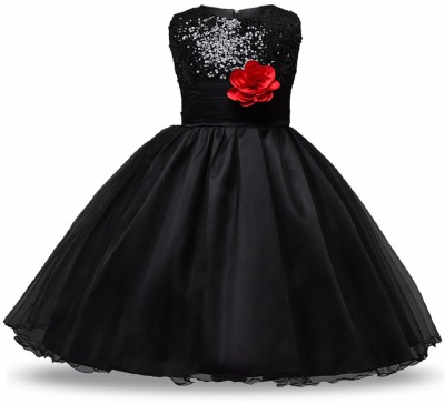 Shahina Fashion Girls Maxi/Full Length Festive/Wedding Dress(Black, Sleeveless)
