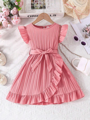 Mullick the designer Girls Midi/Knee Length Party Dress(Pink, Fashion Sleeve)