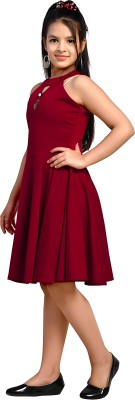 PERFECTPIVOT Indi Girls Midi/Knee Length Casual Dress(Maroon, Sleeveless)