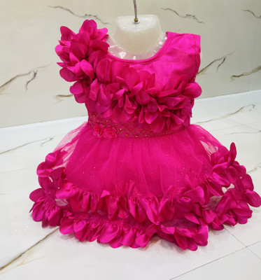 MK LASKAR FASHION Baby Girls Midi/Knee Length Festive/Wedding Dress(Pink, Sleeveless)
