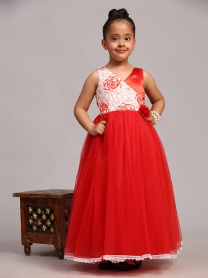 Toy Balloon Kids Girls Maxi/Full Length Party Dress(Red, Sleeveless)