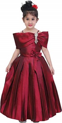 AYUB FASHION Girls Maxi/Full Length Party Dress(Maroon, Half Sleeve)