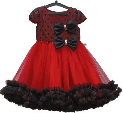 Annabella kids clothing Girls Midi/Knee Length Party Dress(Red, Cap Sleeve)