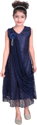 SKY HEIGHTS Girls Maxi/Full Length Party Dress(Dark Blue, Sleeveless)