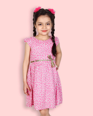 ADDYVERO Girls Midi/Knee Length Casual Dress(Multicolor, Short Sleeve)