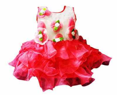 aruna creation Baby Girls Midi/Knee Length Party Dress(Red, White, Sleeveless)