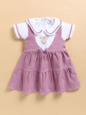 LACKii DOLL Baby Girls Above Knee Casual Dress(Pink, Short Sleeve)