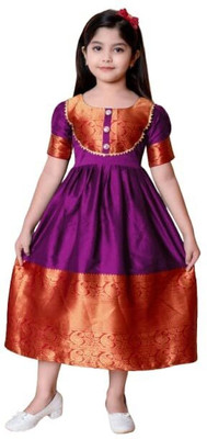 jahee Girls Calf Length Party Dress(Purple, Half Sleeve)