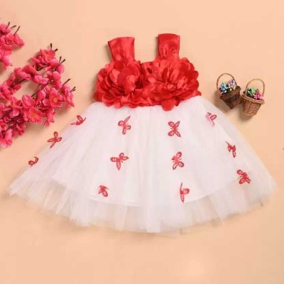 LITTLE MAMA Baby Girls Midi/Knee Length Party Dress(Red, Sleeveless)