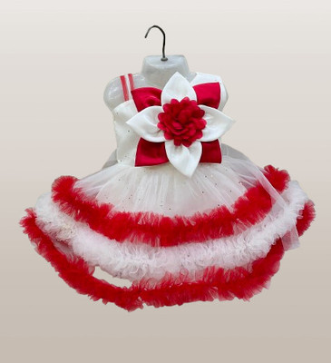 New Ekta Dresses Baby Girls Midi/Knee Length Festive/Wedding Dress(Red, Sleeveless)