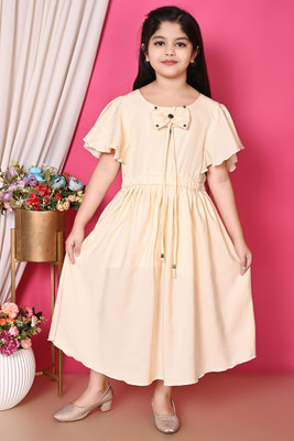 JANAM ENTERPRISE Baby Girls Midi/Knee Length Casual Dress(Beige, Short Sleeve)