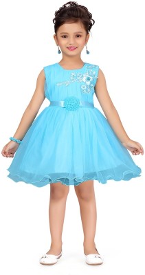 Billion Indi Girls Midi/Knee Length Party Dress(Blue, Sleeveless)