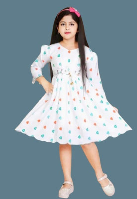 R KAY FASHIONS Girls Mini/Short Casual Dress(White, 3/4 Sleeve)