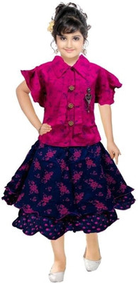 Mullick the designer Girls Calf Length Party Dress(Pink, Fashion Sleeve)