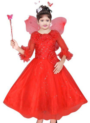 Shanvi.Creations Indi Girls Maxi/Full Length Festive/Wedding Dress(Red, Full Sleeve)