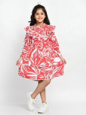 Bella Moda Girls Midi/Knee Length Casual Dress(Red, Full Sleeve)